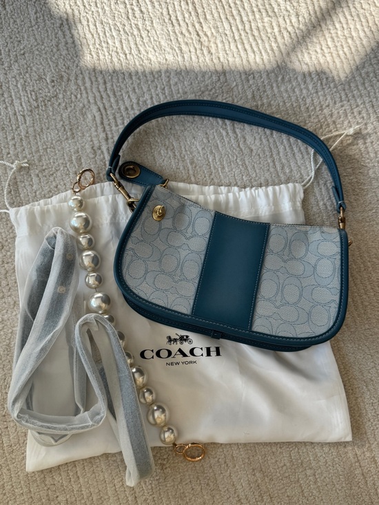 Coach Handbags - Coach Teal and Light Blue Signature Canvas Shoulder Bag